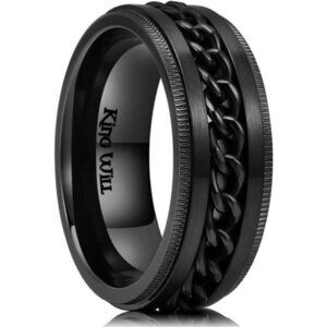 Stainless Steel Men Intertwine 8mm Spinner Ring Fidget Ring Anxiety Ring Black